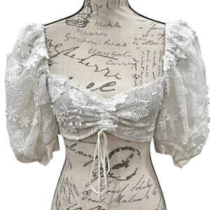 For Love & Lemons Appliqué Lace Crop Top